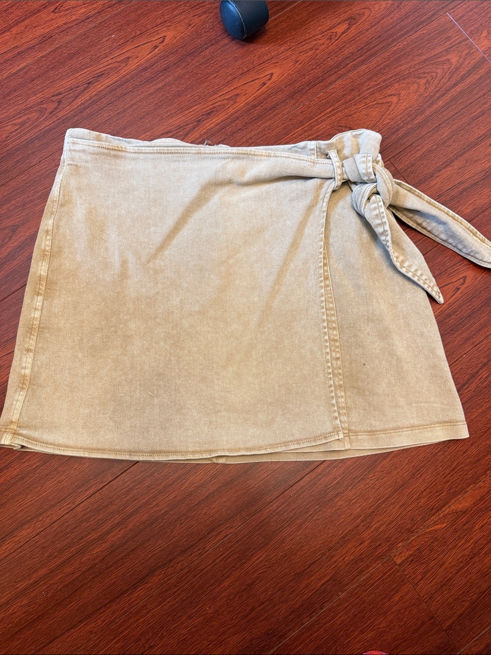 Tie-Waist Mini Skirt in Light Khaki